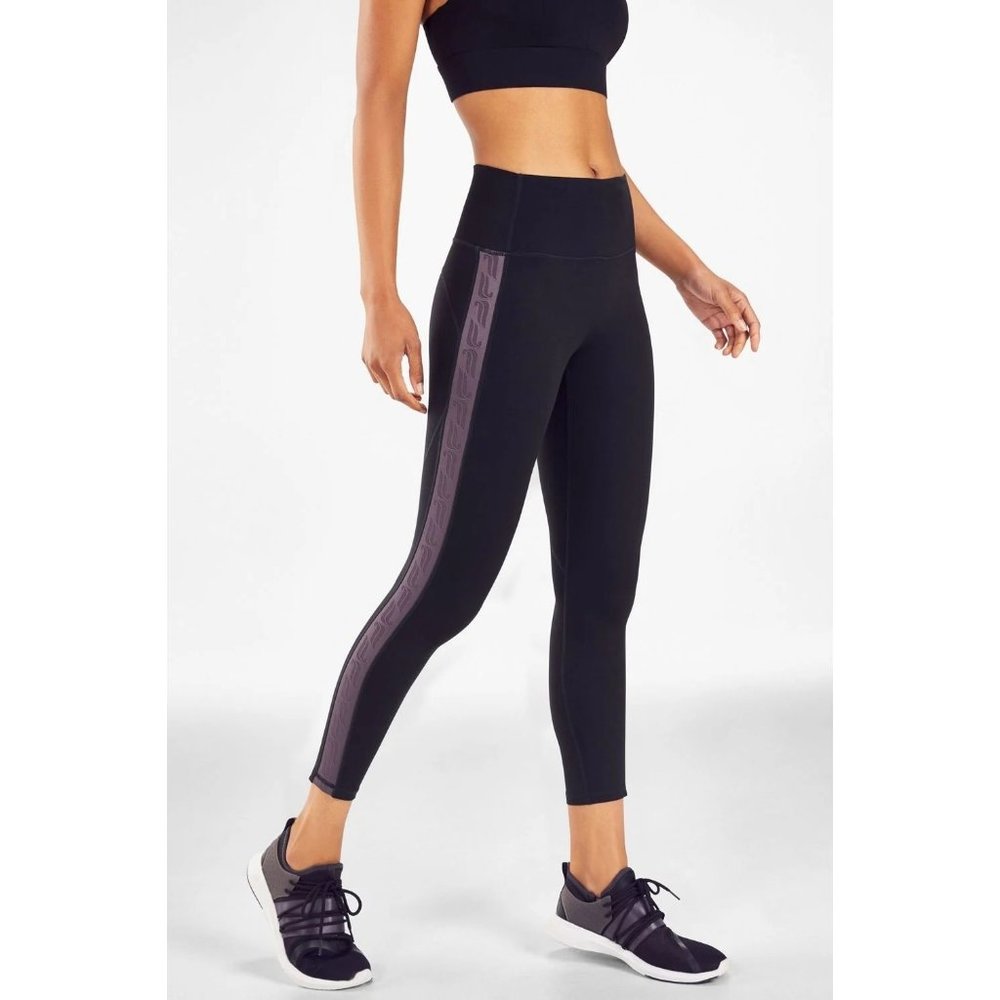 Fabletics Define PowerHold Leggings Womens M Black Shadow Logo‎ High Waist Gym